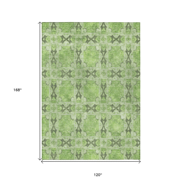 Homeroots 10' X 14' Green Floral Medallion Washable Non Skid Indoor Outdoor Area Rug Green Polyester 563438
