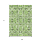 Homeroots 10' X 14' Green Floral Medallion Washable Non Skid Indoor Outdoor Area Rug Green Polyester 563438