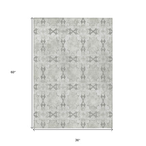 Homeroots 3' X 5' Ivory And Gray Floral Medallion Washable Non Skid Indoor Outdoor Area Rug Ivory Polyester 563442