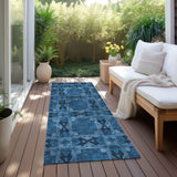 Homeroots 8' Runner Navy And Gray Floral Medallion Washable Non Skid Indoor Outdoor Runner Rug Navy Polyester 563449