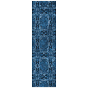 Homeroots 8' Runner Navy And Gray Floral Medallion Washable Non Skid Indoor Outdoor Runner Rug Navy Polyester 563449