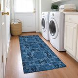 Homeroots 8' Runner Navy And Gray Floral Medallion Washable Non Skid Indoor Outdoor Runner Rug Navy Polyester 563449