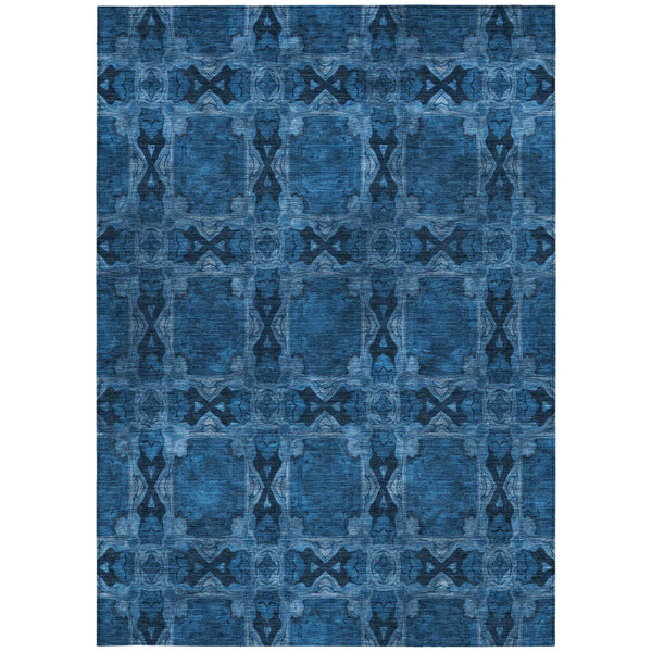 Homeroots 3' X 5' Navy And Gray Floral Medallion Washable Non Skid Indoor Outdoor Area Rug Navy Polyester 563451
