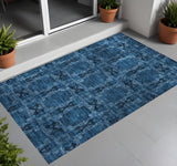 Homeroots 3' X 5' Navy And Gray Floral Medallion Washable Non Skid Indoor Outdoor Area Rug Navy Polyester 563451