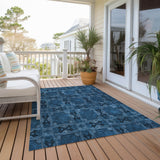 Homeroots 3' X 5' Navy And Gray Floral Medallion Washable Non Skid Indoor Outdoor Area Rug Navy Polyester 563451