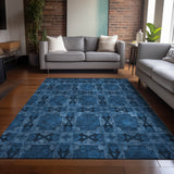 Homeroots 3' X 5' Navy And Gray Floral Medallion Washable Non Skid Indoor Outdoor Area Rug Navy Polyester 563451