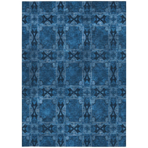 Homeroots 5' X 8' Navy And Gray Floral Medallion Washable Non Skid Indoor Outdoor Area Rug Navy Polyester 563452