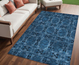 Homeroots 5' X 8' Navy And Gray Floral Medallion Washable Non Skid Indoor Outdoor Area Rug Navy Polyester 563452