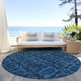 Homeroots 8' Round Navy And Gray Round Floral Medallion Washable Non Skid Indoor Outdoor Area Rug Navy Polyester 563453