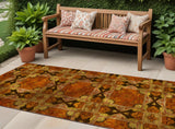 Homeroots 8' Runner Orange And Rust Floral Medallion Washable Non Skid Indoor Outdoor Runner Rug Paprika Polyester 563458