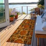 Homeroots 8' Runner Orange And Rust Floral Medallion Washable Non Skid Indoor Outdoor Runner Rug Paprika Polyester 563458