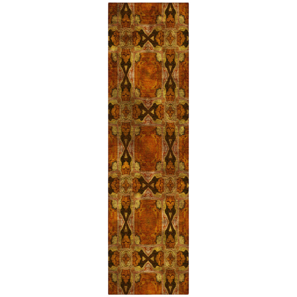 Homeroots 8' Runner Orange And Rust Floral Medallion Washable Non Skid Indoor Outdoor Runner Rug Paprika Polyester 563458