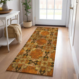 Homeroots 8' Runner Orange And Rust Floral Medallion Washable Non Skid Indoor Outdoor Runner Rug Paprika Polyester 563458