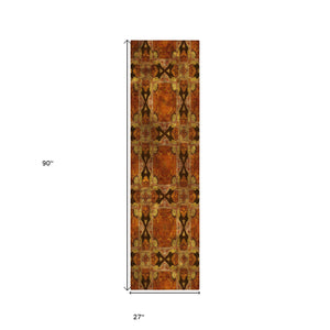 Homeroots 8' Runner Orange And Rust Floral Medallion Washable Non Skid Indoor Outdoor Runner Rug Paprika Polyester 563458
