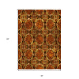 Homeroots 8' X 10' Orange And Rust Floral Medallion Washable Non Skid Indoor Outdoor Area Rug Paprika Polyester 563463