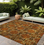 Homeroots 8' X 10' Orange And Rust Floral Medallion Washable Non Skid Indoor Outdoor Area Rug Paprika Polyester 563463