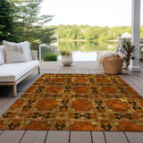 Homeroots 8' X 10' Orange And Rust Floral Medallion Washable Non Skid Indoor Outdoor Area Rug Paprika Polyester 563463