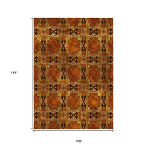 HomeRoots 5' Elegant Beige and Gray Floral Medallion Area Rug - Washable, Non-Skid, Indoor-Outdoor Use 9' X 12' 563464