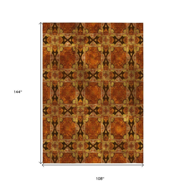 HomeRoots 5' Elegant Beige and Gray Floral Medallion Area Rug - Washable, Non-Skid, Indoor-Outdoor Use 9' X 12' 563464