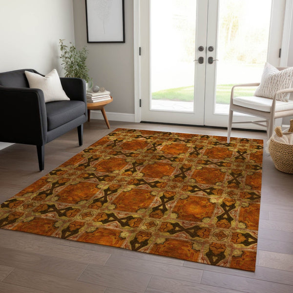 HomeRoots 5' Elegant Beige and Gray Floral Medallion Area Rug - Washable, Non-Skid, Indoor-Outdoor Use 9' X 12' 563464