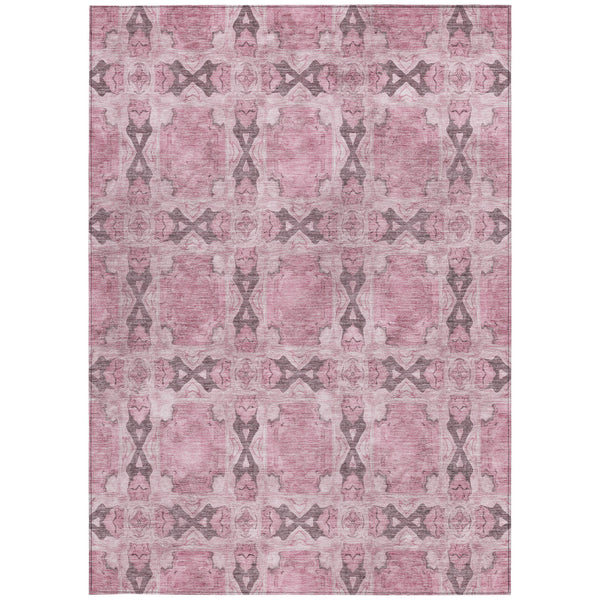 Homeroots 5' X 8' Pink Floral Medallion Washable Non Skid Indoor Outdoor Area Rug Pink Polyester 563470