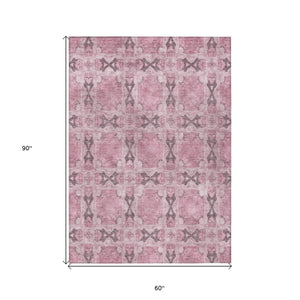 Homeroots 5' X 8' Pink Floral Medallion Washable Non Skid Indoor Outdoor Area Rug Pink Polyester 563470