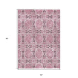 Homeroots 5' X 8' Pink Floral Medallion Washable Non Skid Indoor Outdoor Area Rug Pink Polyester 563470