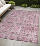 Homeroots 5' X 8' Pink Floral Medallion Washable Non Skid Indoor Outdoor Area Rug Pink Polyester 563470