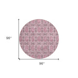 Homeroots 8' Round Pink Round Floral Medallion Washable Non Skid Indoor Outdoor Area Rug Pink Polyester 563471