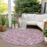 Homeroots 8' Round Pink Round Floral Medallion Washable Non Skid Indoor Outdoor Area Rug Pink Polyester 563471