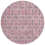 Homeroots 8' Round Pink Round Floral Medallion Washable Non Skid Indoor Outdoor Area Rug Pink Polyester 563471