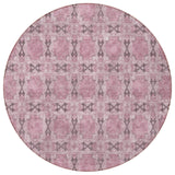 Homeroots 8' Round Pink Round Floral Medallion Washable Non Skid Indoor Outdoor Area Rug Pink Polyester 563471