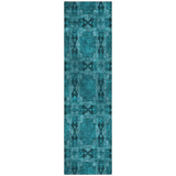 Homeroots 8' Runner Teal Floral Medallion Washable Non Skid Indoor Outdoor Runner Rug Teal Polyester 563476