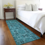 Homeroots 8' Runner Teal Floral Medallion Washable Non Skid Indoor Outdoor Runner Rug Teal Polyester 563476