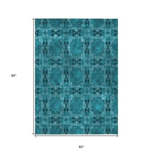HomeRoots 5' Elegant Beige and Gray Floral Medallion Area Rug - Washable, Non-Skid, Indoor-Outdoor Use 5' X 8' 563479