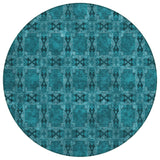 Homeroots 8' Round Teal Round Floral Medallion Washable Non Skid Indoor Outdoor Area Rug Teal Polyester 563480