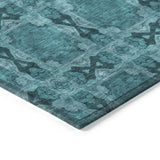 Homeroots 8' Round Teal Round Floral Medallion Washable Non Skid Indoor Outdoor Area Rug Teal Polyester 563480