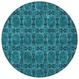 Homeroots 8' Round Teal Round Floral Medallion Washable Non Skid Indoor Outdoor Area Rug Teal Polyester 563480