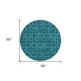 Homeroots 8' Round Teal Round Floral Medallion Washable Non Skid Indoor Outdoor Area Rug Teal Polyester 563480