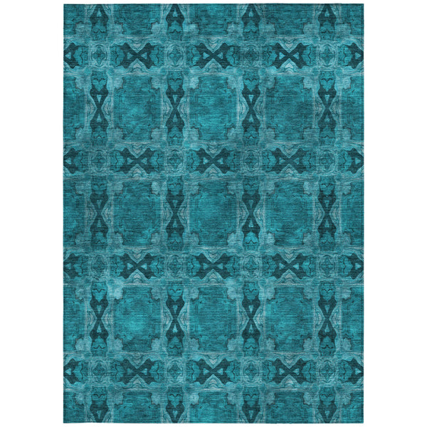 Homeroots 9' X 12' Teal Floral Medallion Washable Non Skid Indoor Outdoor Area Rug Teal Polyester 563482