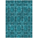 Homeroots 9' X 12' Teal Floral Medallion Washable Non Skid Indoor Outdoor Area Rug Teal Polyester 563482