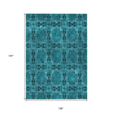 Homeroots 9' X 12' Teal Floral Medallion Washable Non Skid Indoor Outdoor Area Rug Teal Polyester 563482