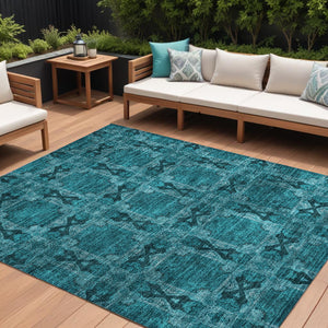 Homeroots 9' X 12' Teal Floral Medallion Washable Non Skid Indoor Outdoor Area Rug Teal Polyester 563482