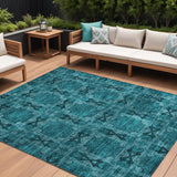 Homeroots 9' X 12' Teal Floral Medallion Washable Non Skid Indoor Outdoor Area Rug Teal Polyester 563482