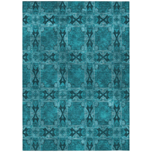 Homeroots 9' X 12' Teal Floral Medallion Washable Non Skid Indoor Outdoor Area Rug Teal Polyester 563482