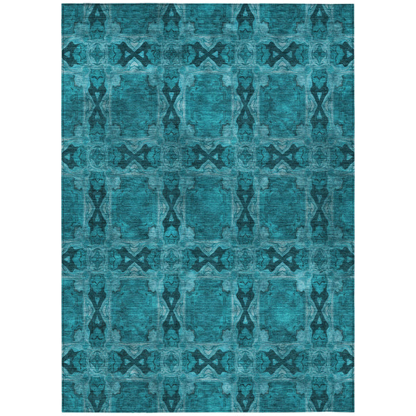 Homeroots 9' X 12' Teal Floral Medallion Washable Non Skid Indoor Outdoor Area Rug Teal Polyester 563482