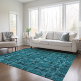 Homeroots 9' X 12' Teal Floral Medallion Washable Non Skid Indoor Outdoor Area Rug Teal Polyester 563482