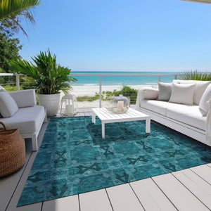 HomeRoots 5' Elegant Beige and Gray Floral Medallion Area Rug - Washable, Non-Skid, Indoor-Outdoor Use 10' X 14' 563483