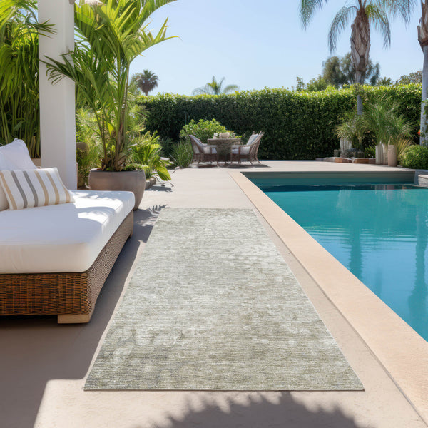 Homeroots 8' Runner Beige Washable Non Skid Indoor Outdoor Runner Rug Beige Polyester 563485