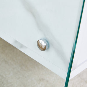 English Elm Double-drawer modern bedside table with MDF surface, tempered glass sides, elegant storage design W1151P191734